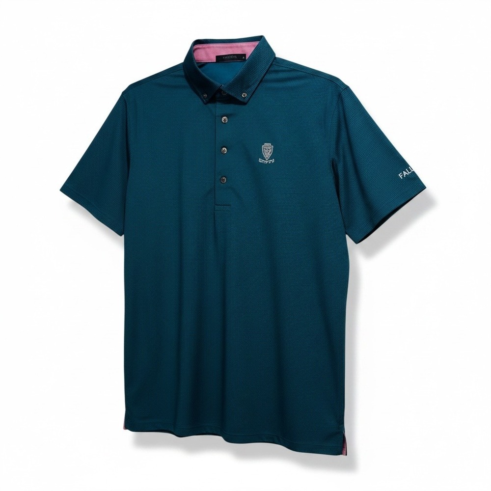 Greyson Mens Teal Blue Micro Grid Performance Golf Polo Shirt Size Medium M - Picture 2 of 7